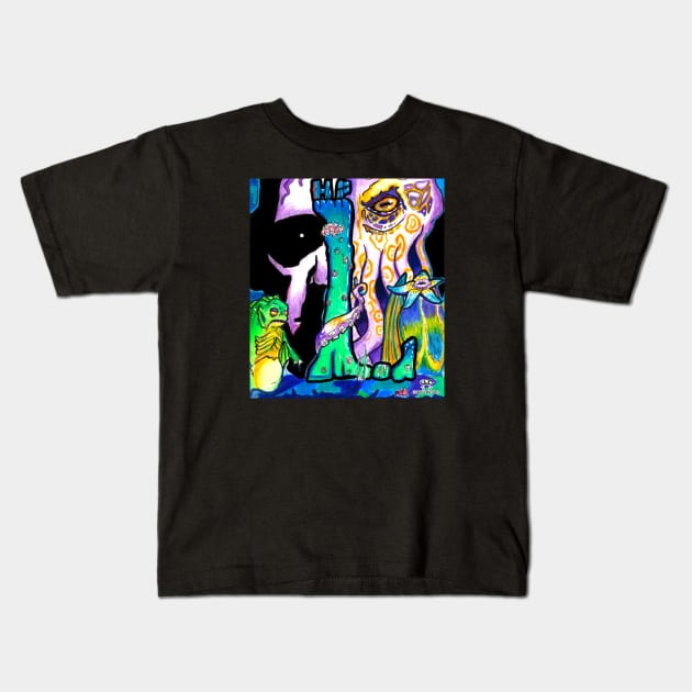 Lovecraft Illuminated Kids T-Shirt by santillanesarte